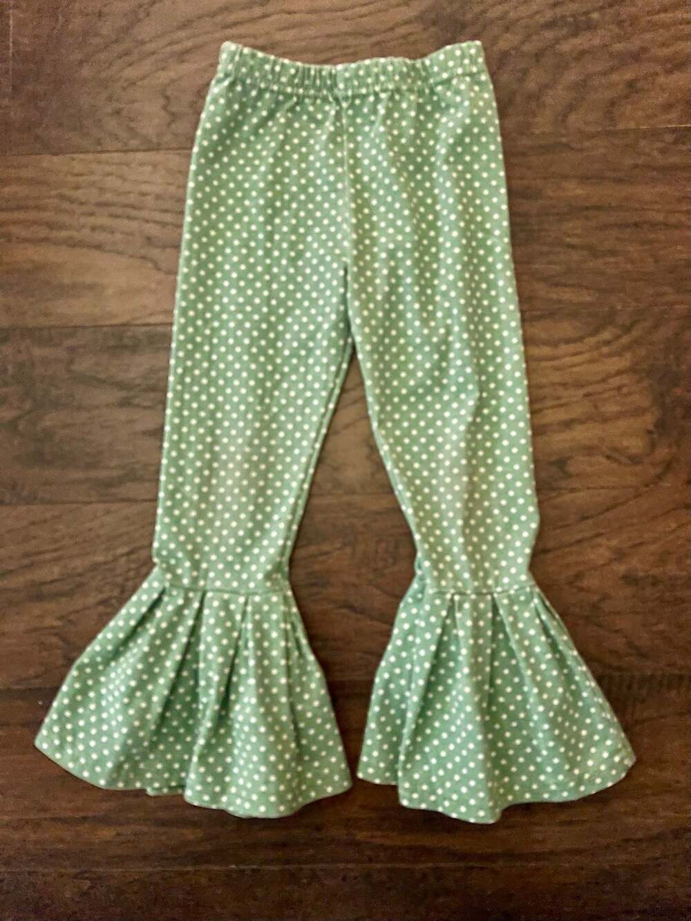 Crazy Daisy Boutique Girls Mint Green Polka Dot Ruffle Bell Bottom Leggings